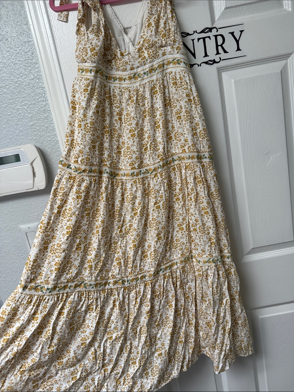 White and Mustard Floral Tie-Shoulder Maxi Dress - Picture 2 of 4
